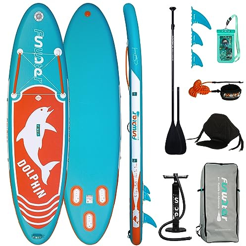 FunWater 10'6 Inflatable Stand Up Paddle Board Ultra-Light SUP with ISUP,Three Fins,Adjustable Paddle, Pump,Backpack, Leash,Seat