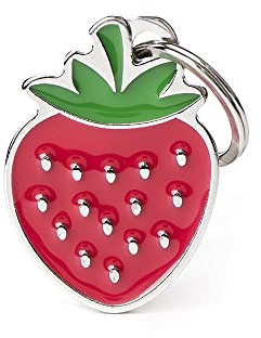 My Family Medaglietta per Cane Personalizzata Made in Italy, Strawberry, Targhetta Cane con Incisione Gratis, Smaltata a Mano in Metallo, Collezione Food, 24x34 mm