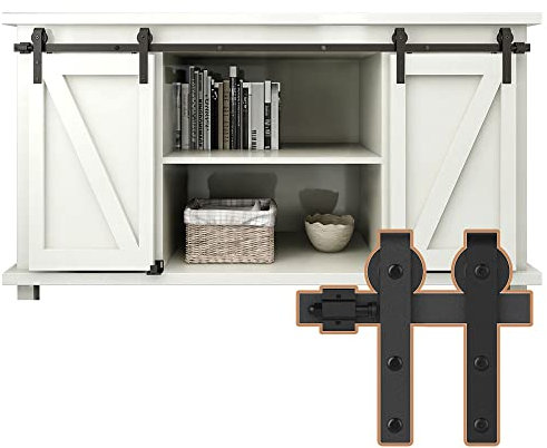 ETIASQSA 152cm/5FT Super Mini Sliding Barn Door Cabinet Hardware Kit for Double Door TV Stands Small Cabinets, J-Shaped Hanger