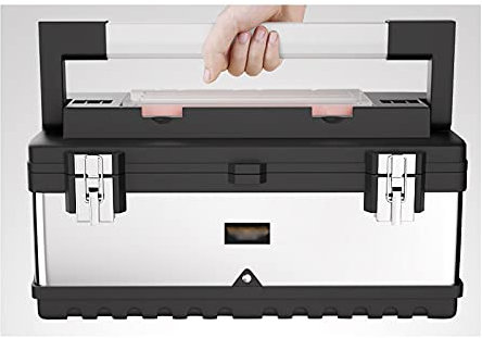 HJXX Werkzeugkoffer Werkzeugkasten Edelstahl mit Abnehmbarer Fach Organizer Lange Griff Top Brust for Haushaltsbranche Hardware oder Handwerk Aufbewahrungskoffer Werkzeugkiste (Size : 25 inch)