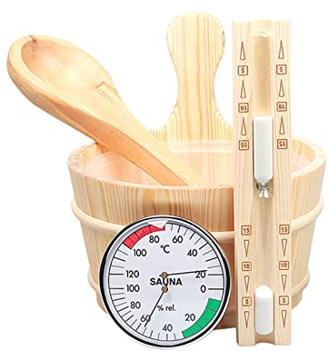 Sauna bucket set, 4 litre sauna bucket with ladle made of high-quality Finnish pine wood, steam bath essential spa accessories, suitable for saunas, bathrooms and toilets
