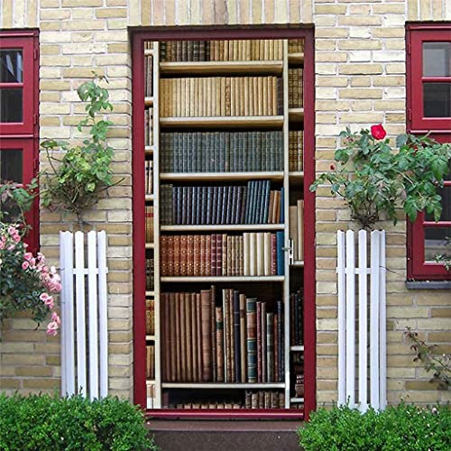 3D Türaufkleber Bücherregal Bücher Bücher 90 X 210 Cm Türtapete Selbstklebend Türposter - Fototapete 3D Effekt Türfolie Poster Tapete Wandtattoo Diy Selbstklebende Wandbild Pvc Wasserdichte Tapete