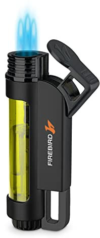 Mechero Soplete Firebird Illume - Encendedor Triple Llama - Recargable con Gas butano (no Incluido) - Gran Rueda para el Ajuste de Llama - Gran depósito de Gas - Ventana para Nivel de Gas
