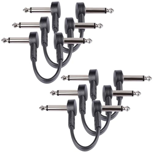GOGHOST 3 Inch Guitar Patch Cables 6 Pack, 1/4 TS Right Angle Effect Pedal Flat Cables, Pedal Board Patch Cables, Black