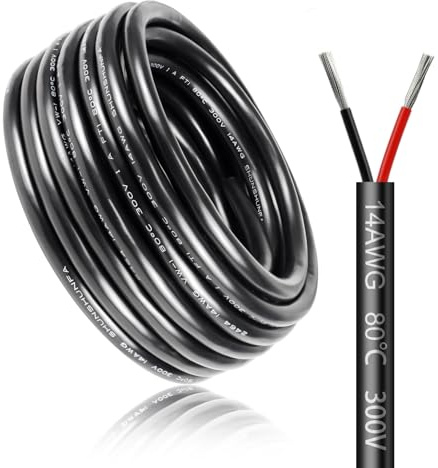 20 Meter 14AWG 2x2,0mm² Elektrischer Kabel, 2 Adriges Kabel 5V/12V/24V/300V Stromkabel Verzinntes Kupferkabel, Flexibel und Weich Niedrige Impedanz Hohe Temperaturbeständigkeit Verlängerungskabel
