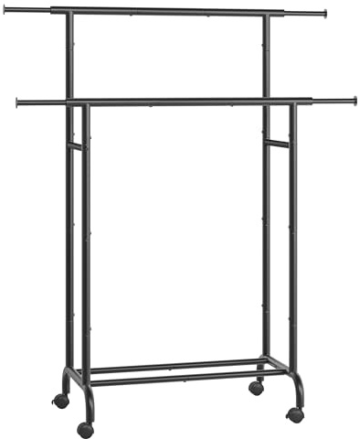 SONGMICS Burro para Ropa, Perchero de Doble Barra con Ruedas, Barra Colgante Extensible, 80 kg Carga Máx., Marco de Metal Robusto, Anchura de 83-120 cm, Negro Tinta HSR133B01