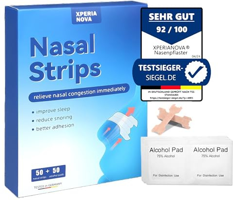 50 Premium Nasenpflaster Extra Stark – Einzige mit GRATIS Alkoholpads für besseren Halt | Nasenpflaster Schnarchen, Nasenpflaster Sport