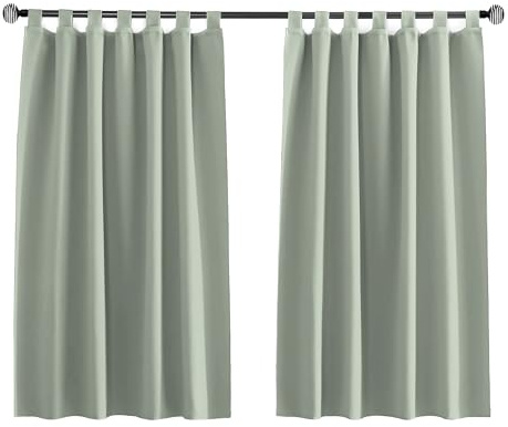 Tenger Home Rideau occultant Court, pour fenêtre de Cuisine, Rideau Opaque pour Chambre à Coucher avec Boucles, Chambre à Coucher, avec Passants, 1 pièce (Vert Sauge, 120x120 cm)