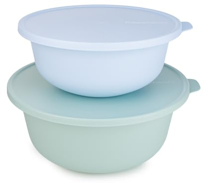 Tupperware Schüssel Aloha 4 l Mint + 2 l Hellblau Servierschüssel Salatschüssel Backschüssel (inkl. Kühlschranksystem 300 ml)