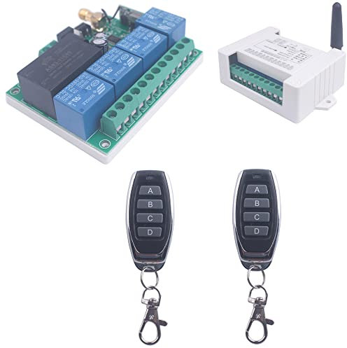 SUYUKUFU Interruptor de luces inalámbricas de 220 V 4 canales sin cableado Interruptores de relé de control remoto de código de aprendizaje 85V-250V 220V 110V para puerta de garaje (2* Control remoto)