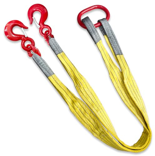 SENKEYFE Lifting Slings Straps with Hooks 5ft Two Leg Bridle Web Sling 13227lbs Capacity G80 Alloy Steel Engine Lift Chain Link Eye Hook Polyester Webbing Rigging Straps for Hoists