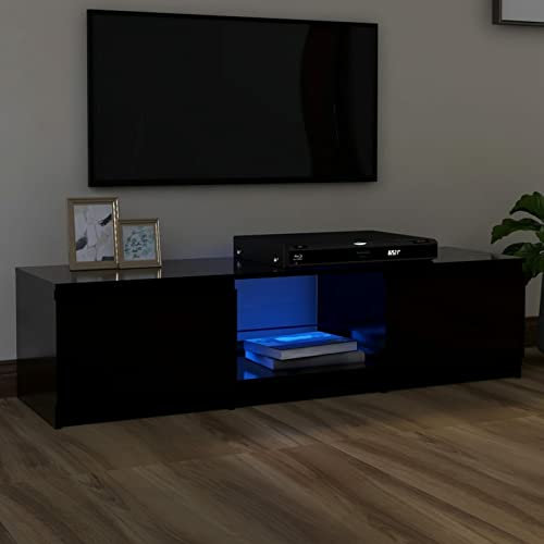 Homgoday Meuble TV avec lumières LED Noir 140 x 40 x 35,5 cm, meuble TV, meuble TV salon, meuble bas pour TV de salon industriel, support TV