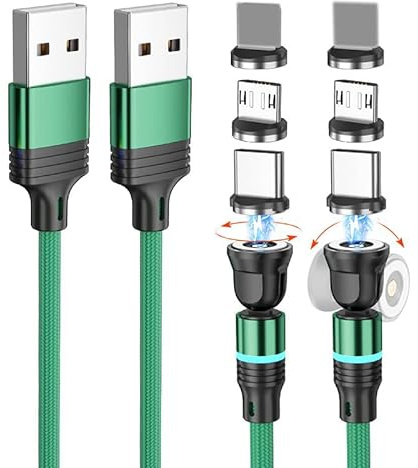 BITHAI 540° Fast Charging Magnetic data Cable 2 Pack Magnetic Charging Cable Type C, Micro Usb, iProducts connectors (10ft+10ft)