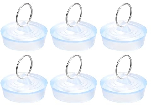 uxcell Rubber Sink Plug, Clear Drain Stopper Fit 1-21/32 to 1-3/4 Drain with Hanging Ring for Bathtub Kitchen and Bathroom 6pcs