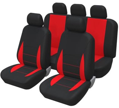 Adunsiaoto 5 Pièces Universel Housse De Protection Siège Voiture, Housse De Siège Auto Antidérapante Anti-Sueur, Ensemble Complet Protections Sièges Voiture à Usage Auto Accessoires(Rouge)