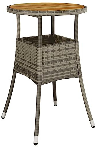 HETFTJN Loungetisch Outdoor Stehtisch Outdoor Bistrotisch Outdoor Angeltisch - Gartentisch Ø60x75 cm Akazienholz und Poly Rattan Grau für Outdoor Garten Speisesaal Terrasse