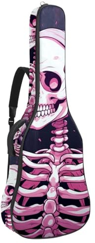 Pink Horror Skull Akustikgitarrentasche mit 2 Taschen, verstellbarem Schultergurt und Rückenaufhänger, geeignet für E-Gitarren, Bassgitarren und klassische Gitarren, Pinker Horror-Totenkopf,