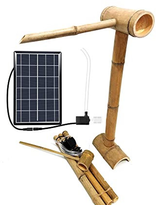 DDKYHU Fontaine à Eau en Bambou avec Pompe Solaire, décoration de Jardin, Fontaine Zen Feng Shui, avec radeaux en Bambou et louches en Bambou, pour intérieur et extérieur, 80 cm, créativité (70 cm)