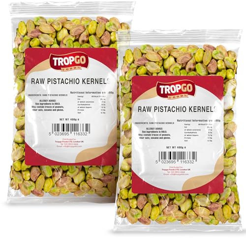Tropgo Raw Pistachio Kernels - 400g - Pack of 2 - Sweet & Creamy Pistachios - Packed Fresh, Premium Quality Healthy Nuts - High in Fibre & Minerals - Perfect for Snacking
