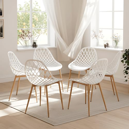 buybyroom Set di 6 sedie per sala da pranzo, sedia scandinava, comoda struttura stabile con gambe in metallo, sedia 120 kg, colore: bianco