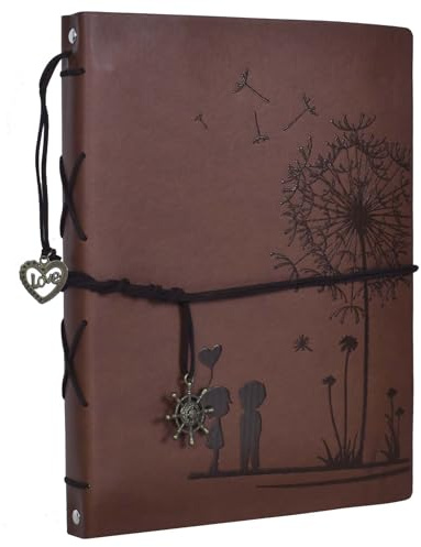 Fotoalbum zum Selbstgestalten, Leder Fotoalbum Scrapbook Album Foto Buch Hochzeit Gästebuch Vintage Fotobuch für Geburtstage, Weihnachten Valentinstag Jahrestage Muttertagsgeschenke (Löwenzahn)