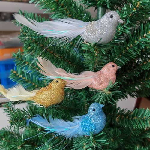 4 Stück Weihnachtsdeko Zum Aufhängen,Weihnachtsbaumschmuck Deko Vogel,Künstliche Vögel Mit Federn,Christbaumschmuck,Kunststoff Vögel,Weihnachtsbaum Schmuck Christbaumanhänger Weihnachten