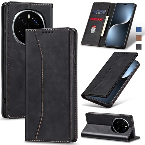 Jasonyu Handyhülle für Honor Magic 7 Pro, PU Leder Flip Klapphülle, Schwarz | Magnetische Schutzhülle, Ständer, Kartenfächern, Klappbar, Stoßfeste TPU Stoßsicher Hülle