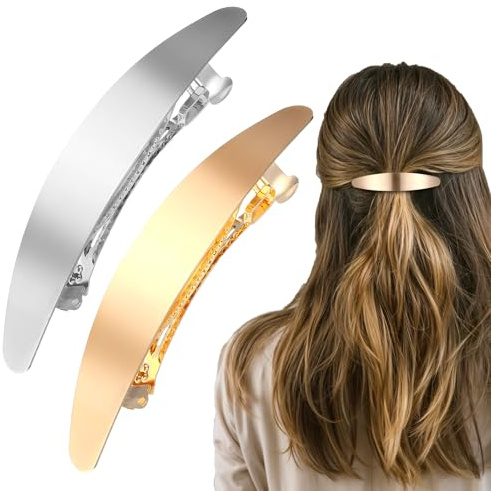 Xinjoduz 2 Stück Französische Haarspange Gold Retro Automatisch Haarspange Ovale Dutt Haarspangen Silber French Barrette Clip Rutschfeste Einfache Retro Haarschmuck für Dünnes Dickes Haar