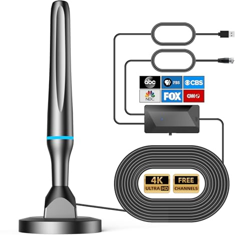 2026 Digital TV Antenna for Smart TV Indoor, 360° Reception HD TV Antenna for Local Channels with Signal Booster, Supports 4K 1080P All Smart TVs, Strong Magnetic Base - 10FT Cable (Blue)