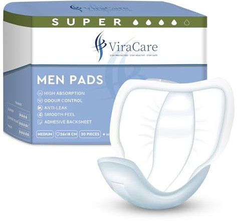 40 x Super Incontinence Pads Men | Adhesive Backsheet & High Absorption | Mens Incontinence Pads | Pad for Men | Male Incontinence Pad | Size 26x18 cm | (2 Packs of 20)