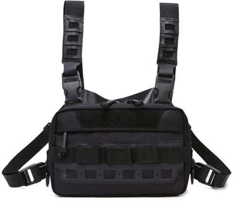 MiOYOOW Taktische Brusttasche, Verstellbare Sport-Brusttasche, Brustrucksack mit Mehreren Taschen für Die Jagd, Angeln, Wandern, Reisen | Brustkorb mit mehreren Taschen, atmungsaktiv und wärmeableitend, wasserdicht, abnehmbare Weste, für die Jagd und das Laufen