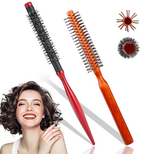 WhaleO 2 cepillos redondos para el pelo, cepillo redondo pequeño, profesional, mini cepillos para el pelo, pelo fino, cola de caballo, barba, rizos