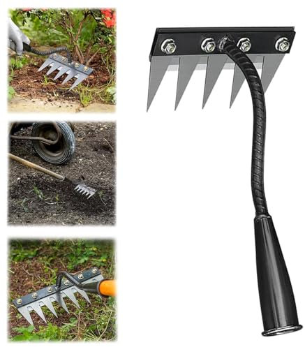 Unkrautrechen Aus Manganstahl, 5/6/7/8 Zähne Abnehmbarer Unkrauthacke, Langlebig, Vielseitig und Effizient für die Gartenarbeit, zum Jäten/Lockern/Säen (5 Zähne)