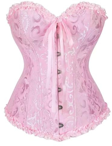 Shyllin Corset Femme, Broderie Bustier Classique, Sexy Steampunk Gothique Bustier Top Noir (FR/ES, Alpha/lettres, Grand, Taille normale, Taille normale, Pink)