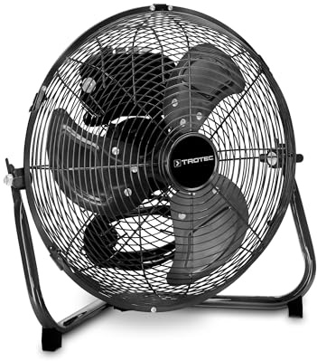 TROTEC Ventilador de suelo TVM 10 – 37 W, diámetro 25 cm, 3 niveles, diseño de metal, función de inclinación, compacto y potente, enfriador de aire silencioso para hogar y oficina