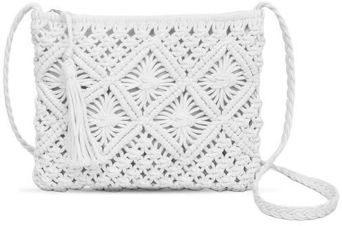 LINSIBEI Women's Cross-Body Bags,White Crossbody Bags for Women,Summer Beach Messenger Purse with Zipper, Multi-Purpose Phone/Wallet Clutch for Travel & Holiday