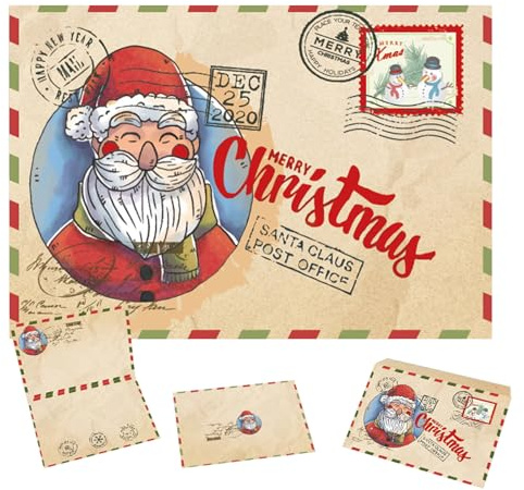 Set di 10 biglietti di auguri natalizi vintage, con buste, classici biglietti di auguri natalizi con Babbo Natale, con interno vuoto per Natale e Capodanno (K3)