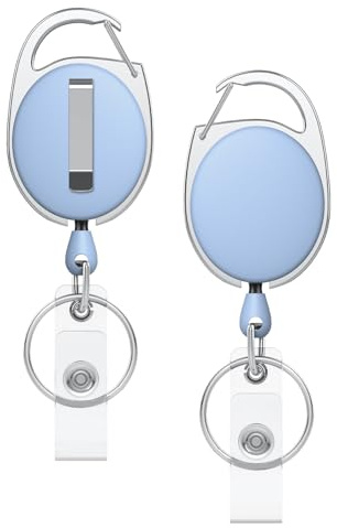 Uniclife 2Pcs Llavero Retráctil Portaidentificadores Retráctiles Portatarjetas Llavero Retráctil Resistente Carcasa ABS Reforzada Muelle Acero Inox Cable Nylon 61 cm Mosquetón Anilla Llaves Azul Claro