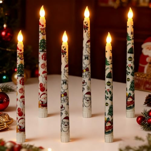 Led stabkerzen mit fernbedienung,6 Stück Weihnacht LED Stabkerzen flackernd Led Kerzen mit Fernbedienung Flackernde Flamme Weihnacht LED Kerzen für Weihnachtsdeko und Party [Energieklasse A+++]