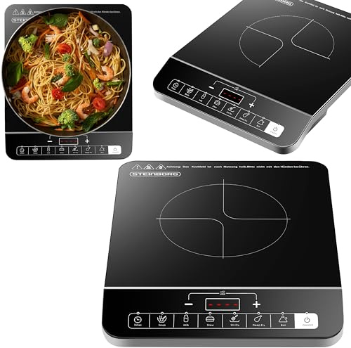 Steinborg® Induktionskochplatte Induktionskochfeld 1 Platte 2000 Watt Automatikprogramme Herdplatte Kochplatte Induktion Induktionsherd Touch Bedienfeld Kindersicherung Induktionsplatte