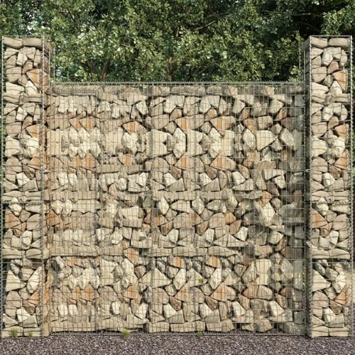 Gecheer Gabion baskets 3 pcs. Galvanized steel 25 x 25 x 197 cm Model145088 Home Fence