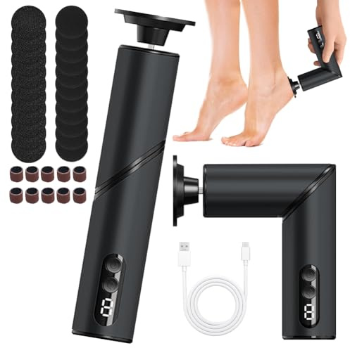 LUPATDY 2in1 Hornhautentferner Elektrischer & Nagelpolierer Klappbarer 90°,Kabellos mit 30 Zubehör,1-9 Gänge Einstellbar,8H Laufzeit,Professionelles Pediküre Set für Fußpflege und Maniküre(Metallgrau)