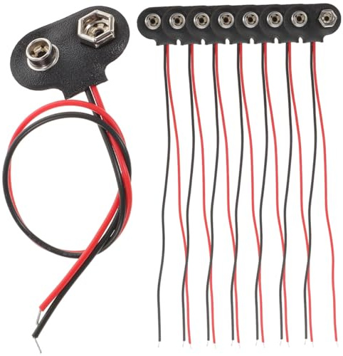 BUGUUYO 50 Pezzi Connettore per Batteria da 9 V Tipo T Cavo da 6 CM Clip Portabatteria in Pelle PU e Ferro per Dispositivi Elettronici Strisce Progetti Fai-da-Te