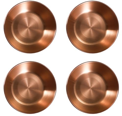 BAZEITFLOW Set 4 Piatti di Condimento in Acciaio Inox 4 Pezzi Piatti Rotondi per Salse e Antipasti Design Semplice in Acciaio Inox Resistente Adatti per Casa e Ristorazione