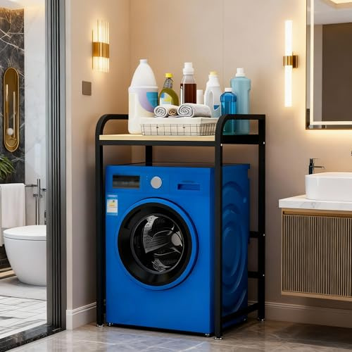 éGlables Kit Superposition Lave Linge Seche Linge, 4 Tige Renfort SuppléMentaire Capacité Charge 400kg, Plan De Travail Machine à Laver Et Seche Linge en Métal (BlackWood, H: 90cm/95cm/100cm)