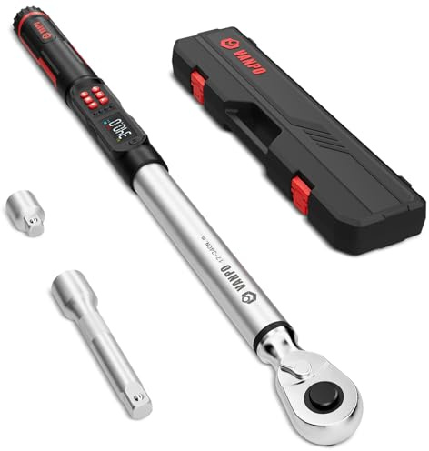 VANPO 1/2-Inch Digital Torque Wrench for Car & Truck, ±2% Accuracy | 17–340 Nm Electronic Torque Wrench with LCD Display, Audible & Vibration Alert, Track & Peak Mode and 4 Unit for Mechanic