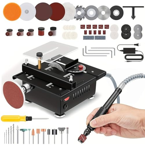 Mini sega da tavolo, sega da tavolo elettrica di precisione regolabile, altezza della lama regolabile, con 4 lame, 7 velocità, adatta per la lavorazione del legno (B)