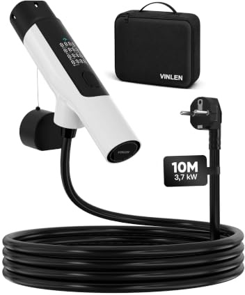 Typ 2 Ladekabel Schuko 3,7kW IP65, 10m [1-phasig, 8–16A], mobiles EV-Ladegerät mit LED-Anzeige am Griff, verzögertes Laden 1–10 Std., kompatibel mit Allen gängigen EV/PHEV mit Typ-2-Anschluss