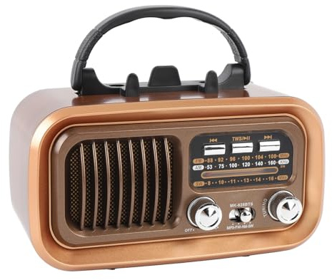 MENDUNER Altavoz Bluetooth con Radio FM Retro, Portátil, Am FM de Corta con Batería Solar Recargable, Reproducción de Tarjeta USB y TF, Estilo Vintage para Acampar (Gold)