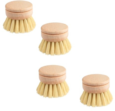 Hopzab 4 Pack Bamboo Replacement Brush Heads, Soft Bristle Refills for Eco Cleaning, Dish Scrubbers, Zero Waste Kitchen and Bathroom Tool, Sustainable Home Care